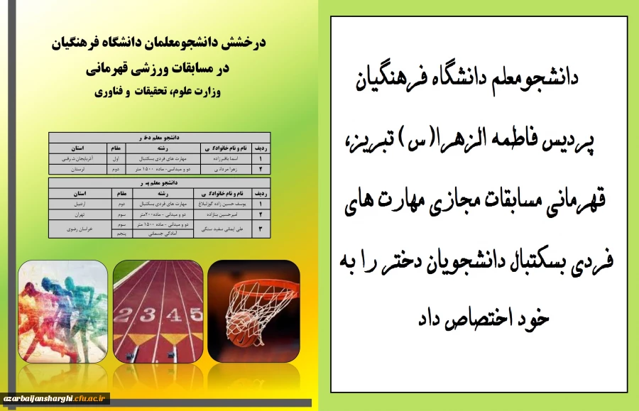 درخشش دانشجومعلمان در مسابقات ورزشی قهرمانی دانشگاه ها و موسسات آموزش عالی سراسر کشور 2